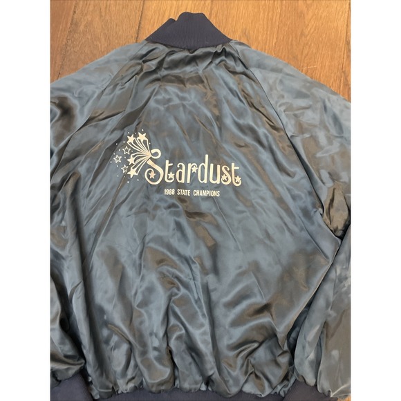 VTG WestArk Satin Bomber Jacket Size M‎ Blue USA "Stardust" 1988 State Champs - Picture 2 of 7